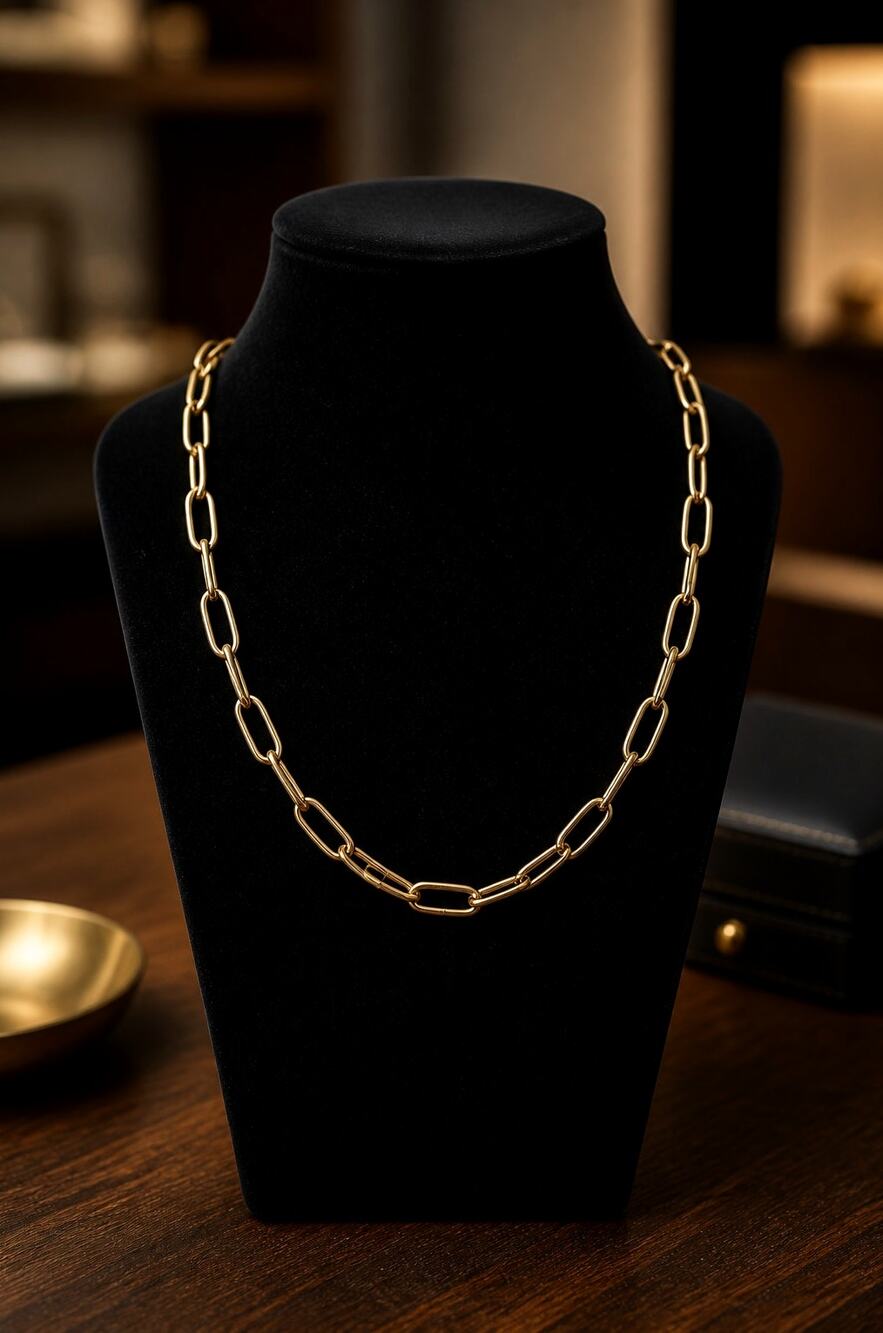 Gold Tone Paperclip Link Chain Necklace
